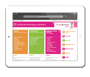 Beeld van homepage Borstkankervereniging Nederland op tablet