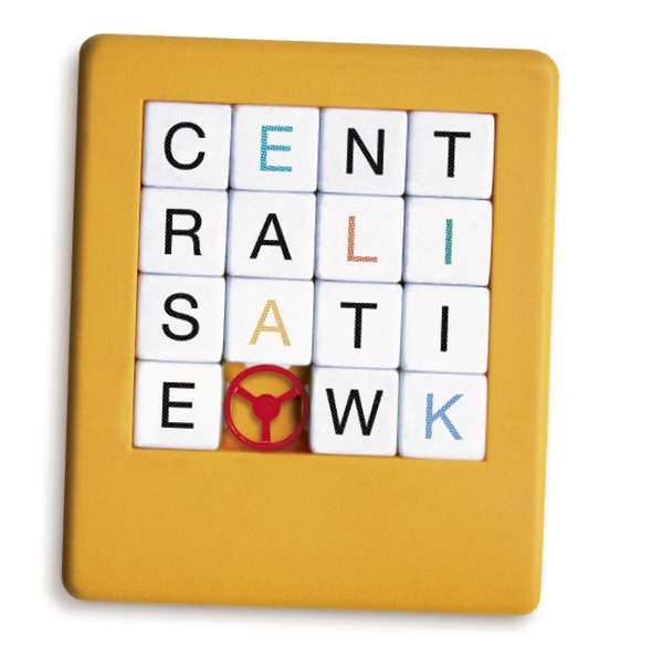 Illustratie met letters die het woord 'centralisatie' vormen