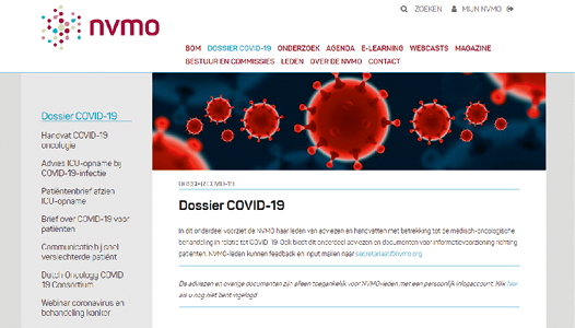Afbeelding (kleur) webpagina COVID-19-dossier op nvmo.org
